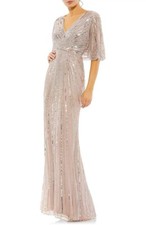 Mac Duggal 93583 Wide Cape Sleeve Sequin Gown SZ 12 Vintage Rose Mrsp $698