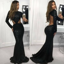 Bling Bling Black Sequins Mermaid Evening Party Dress Prom Celebrity Formal Gown