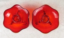 Pair Fenton Glass Red Lotus Flower Candle Holders 3 Leg Vintage