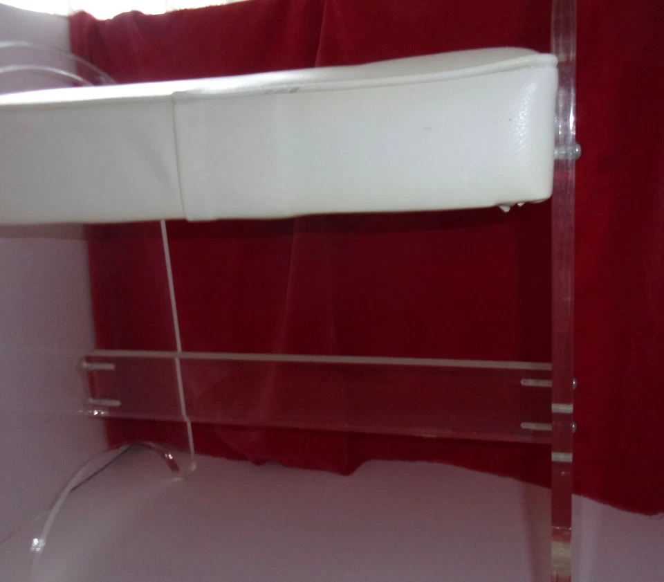 Lucite acrylic small vanity bench w white vinyl seat cushion vintage 80's VGUC - Image 4 of 4