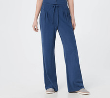 AnyBody Womens 3X Cozy Kind Jersey Knit Wide Leg Pant Deep Sea Blue Stretch NWT