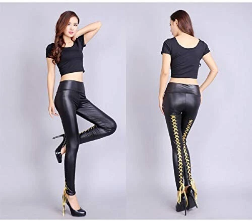Gold & Black Fetish Sensuality Party Clubwear Back Tie Punk Legging Trousers