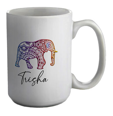 Personalisierte große Tasse Tasse Mandala Muster Elefant weiß 15 Unzen