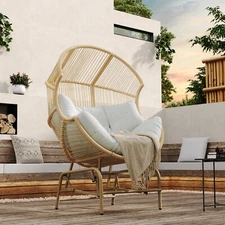 Patio Indoor & Outdoor Wicker Gliding Chair Egg Lounge Chair, Water-Repellent