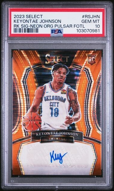 2023 Select Rookie Auto Keyontae Johnson Neon Orange Pulsar FOTL RC /30 PSA 10