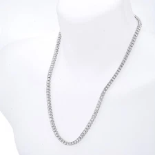 Men's Fashion Iced 4 mm 24" Round Stone Silver Plated Tennis Chain Necklace
