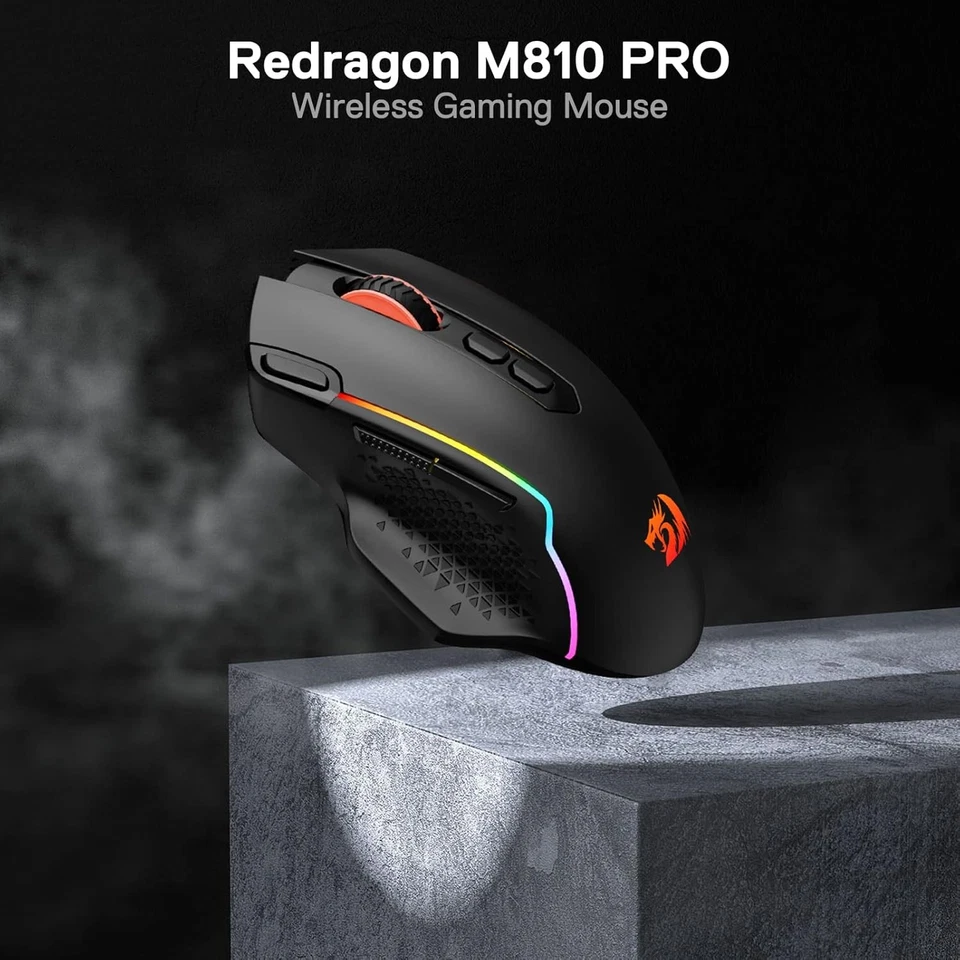 Redragon M810 Pro Wireless Gaming Mouse, 10000 DPI Wired/Wireless Gamer Black  - Image 2 of 4