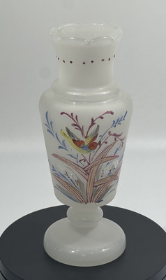 Bristol Glass Victorian Opaline Floral Mantel Vase Hand Blown & Painted Gilding
