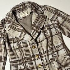 Vtg Fire Islander Brown Chevron Plaid Blazer Jacket Gold Buttons USA Made 11/12