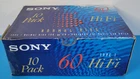 (10) SONY HiFi 60 Minute Blank Normal Bias Cassette Tapes Sealed NEW Hi Fi Lot