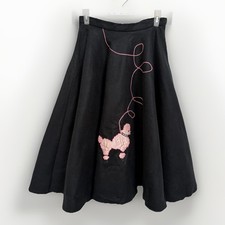 Vintage Circle Black Skirt With Pink Poodle Applique Waist 31  Retro Swing Dance