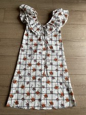 Zara Women's Ruffle Collar Check Floral  Dress Size Medium Chest 30"