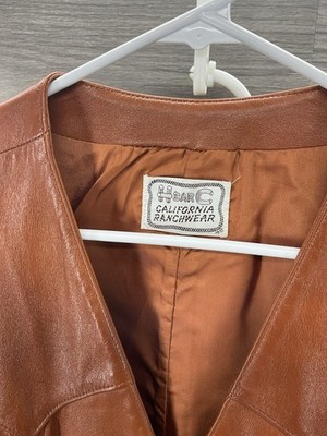 Vintage 70s H Bar C California Ranchwear Brown Leather Vest Size
