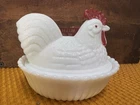 Westmoreland White Milk Glass Rooster On Nest Vintage 5-inch Covered Dish