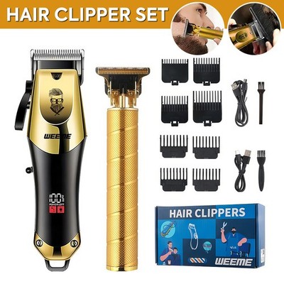 Cordless Professional Hair Clipper Trimmer Kit for Barber Mens Beard Haircut Set