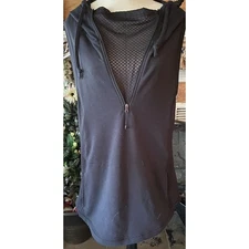Calia Effortless Sleeveless Hooded Black Top Medium Mesh Insets Zipper Pocket