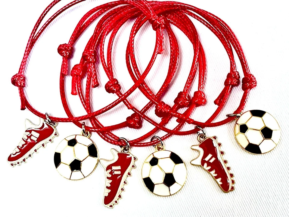 LIZZIELINKS 6 FOOTBALL FRIENDSHIP BRACELETS PARTY BAG FILLERS SOCCER Tombola Prizes RED