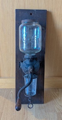 Antique Arcade Crystal #3 Coffee Bean Grinder with Glass Hopper & Catch Cup