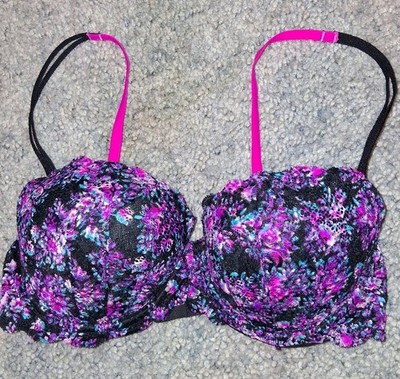 PINK Victoria s Secret Push Up bra Black pink Floral size 32D