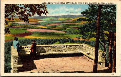 1943 Gambrill State Park High Knob Overlook Frederick MD Linen Postcard