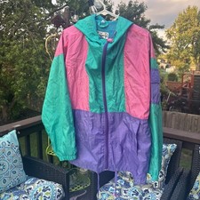 Vintage Wind Breaker Women  s 80  s 90s Retro Jacket Aqua Purple Pink Westport M