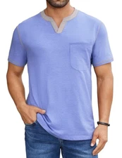  Plain Henley Shirt Round Neck T-shirt  Cotton  Short Sleeve  Sports Top Basic
