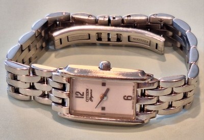 Citizen Elegance Rectangle White Face Stainless Steel Wrist Watch Need Battery 