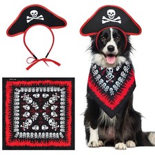2PCS Pet Pirate Costume Halloween Dog Skull Bandana Large, Black
