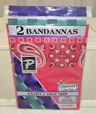 Vintage Paris Accessories Bandana 2 Pack Red Extra Large Cotton Color Fast NOS