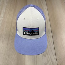 Patagonia Mens Purple White Mesh Logo Adjustable Snapback Trucker Hat One Size