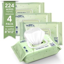 X Large Wet Wipes for Adults - 4 Pack of 12"x8" 1 Count Pack 224 