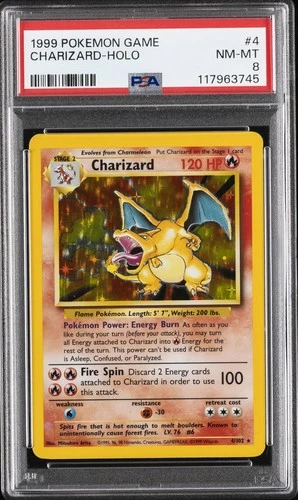 1999 POKEMON BASE SET UNLIMITED #4 CHARIZARD-HOLO PSA 8