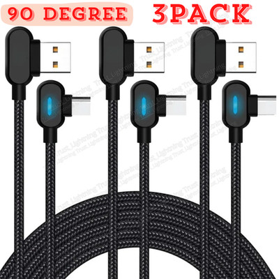 Right Angle Type C Charge Cable For iPhone 15 16 Samsung Braided USB C Cord 3PCS