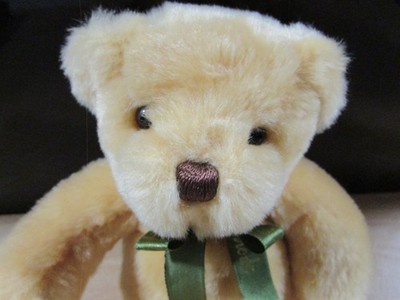 **LOOK** Schöner echter Harrods goldener Teddybär Plüsch mit grüner Schleife GRATIS P+P
