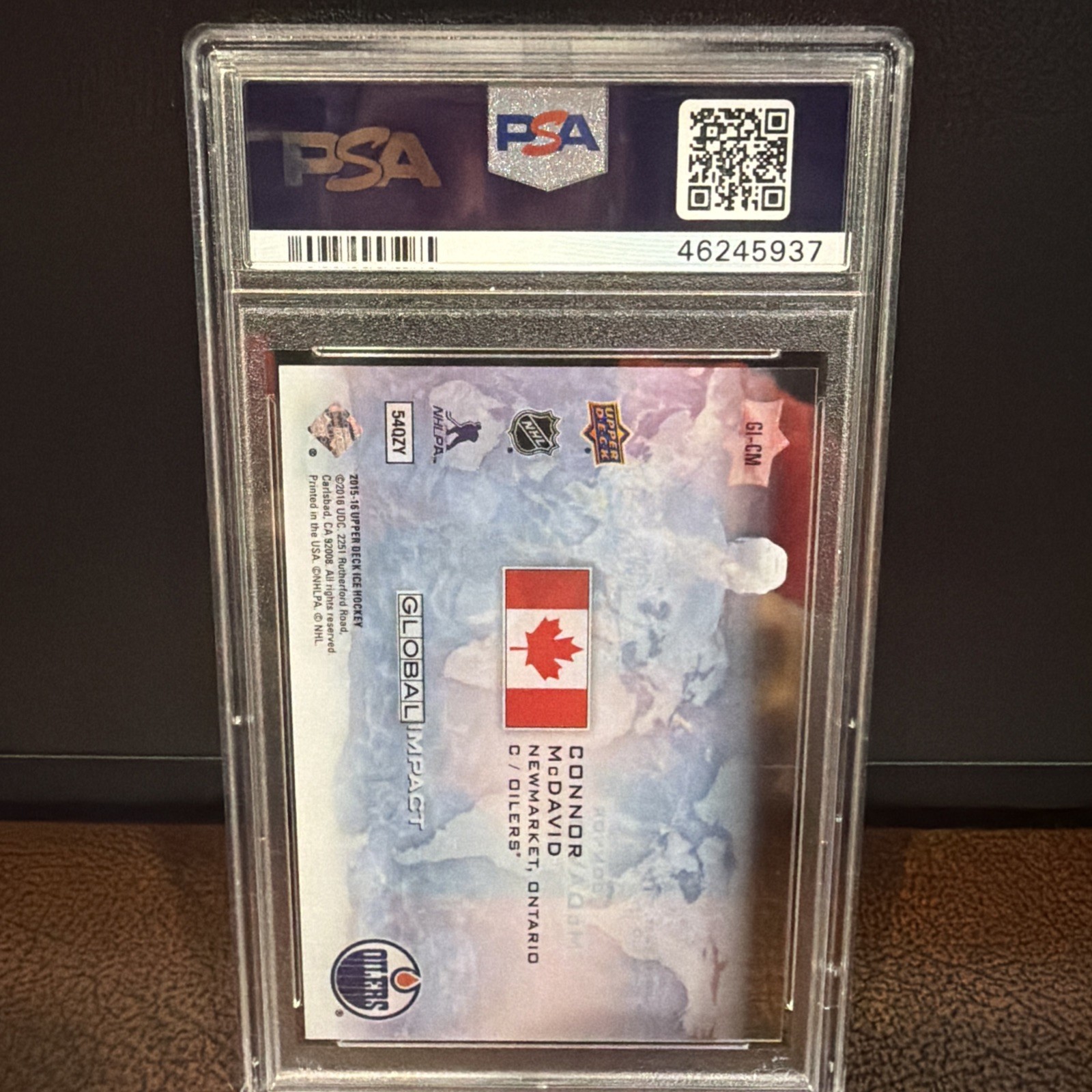 2015 UD ICE GLOBAL IMPACT #GI-CM CONNOR MCDAVID PSA 9 view 2