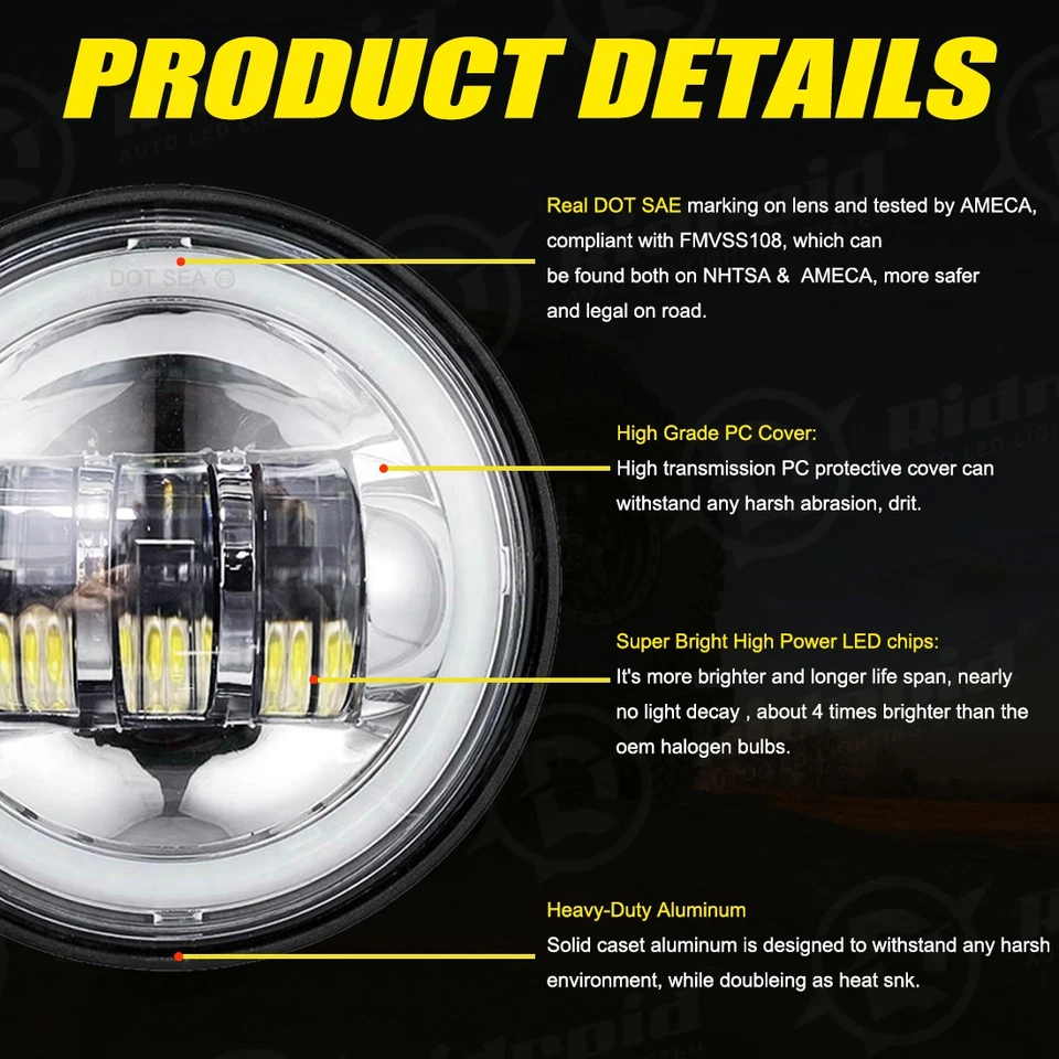 4.5" LED Fog Passing Lights + Housing Holder For Yamaha V star 1100 650 Classic - Image 4 of 4