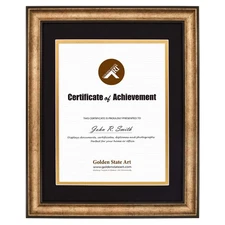 11x14 Gold Document Frame for 8.5x11 Diploma Certificate with Glass Mat Black
