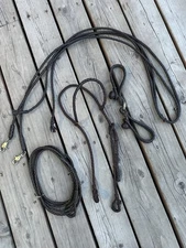 Horse Tack - Braided Leather Western Headstall Split Reins Hobbles Lariat 