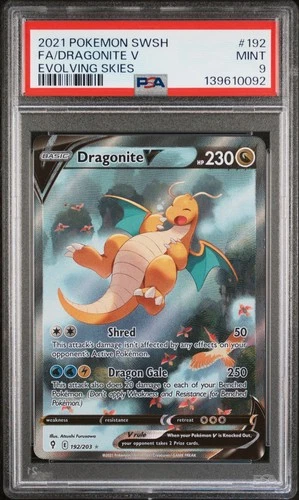 2021 POKEMON SWORD & SHIELD EVOLVING SKIES #192 FULL ART/DRAGONITE V PSA 9
