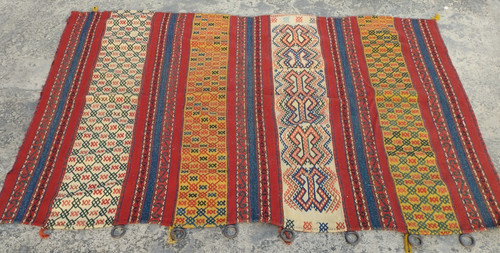 Vintage Traditional Oriental Turkish Multicolor Wool Kilim Rug Carpet 212x140 cm
