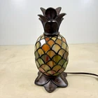 Stained Glass Tiffany Style VTG Pineapple Lamp 11” Tall Multicolor Night Light