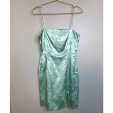 Adika Mint Green Tonal Floral Satin Mini Slip Dress M 