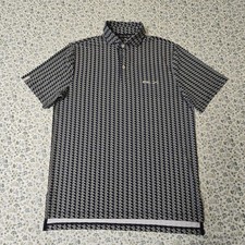 RLX Ralph Lauren Polo Shirt Mens Medium Navy Blue Print Performance Golf Logo