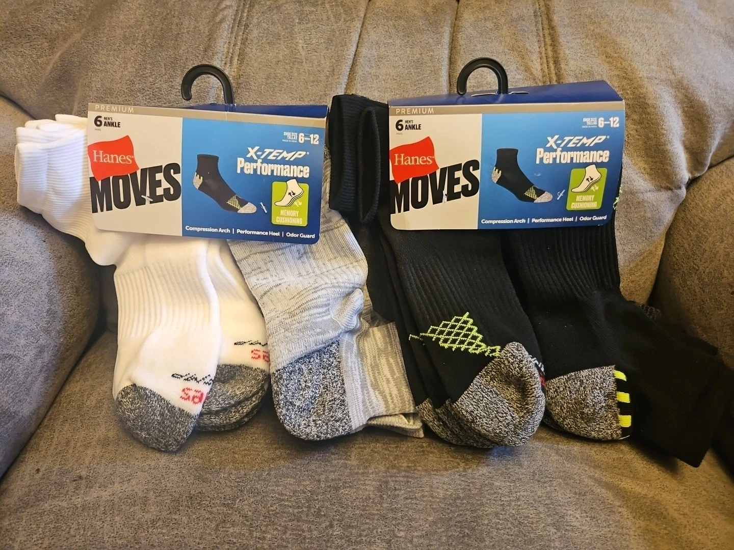 Lot Of 2 Packs Hanes Moves Men's X-Temp No Shows Socks 12 Pairs Size 6-12 New