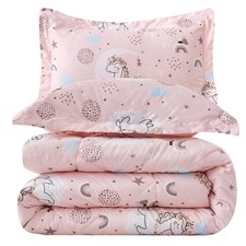 Pink Unicorn Kids Comforter Set Twin Size, 2 Piece Girls Rainbow Microfiber C...