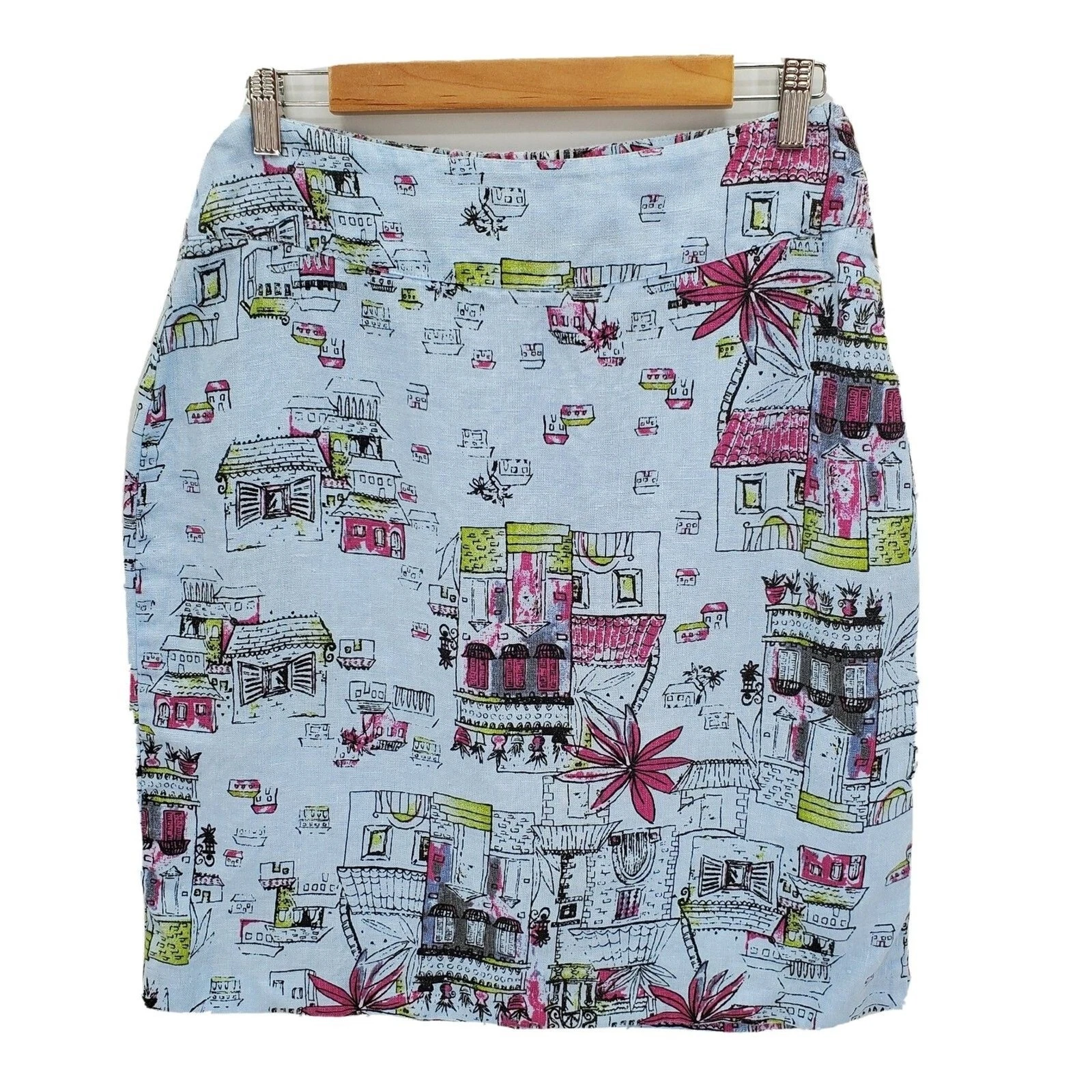 Habitat Clothes Womens Knee Length Skirt 100% Linen Tropical Resort Print Medium