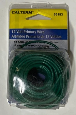 Calterm 12V, 18 AWG 40' Green Primary Wire 50183 USA