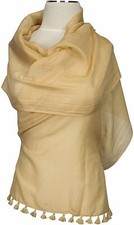 Scarf cotton silk, foulard summer tassels tassels beige plain cotton silk