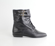 Never Worn Joan David Vintage Double Buckle Leather Ankle Lace Up Boots 8-8.5