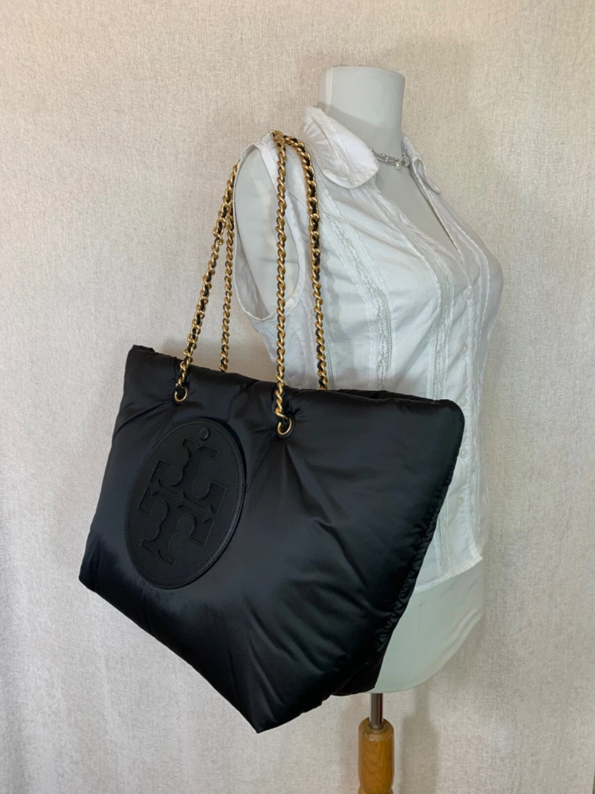 NUOVO Tory Burch Ella Puffer nero nylon catena borsa $348